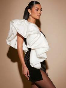 Hauture Women'S One Shoulder Ruffled Contrast Dress