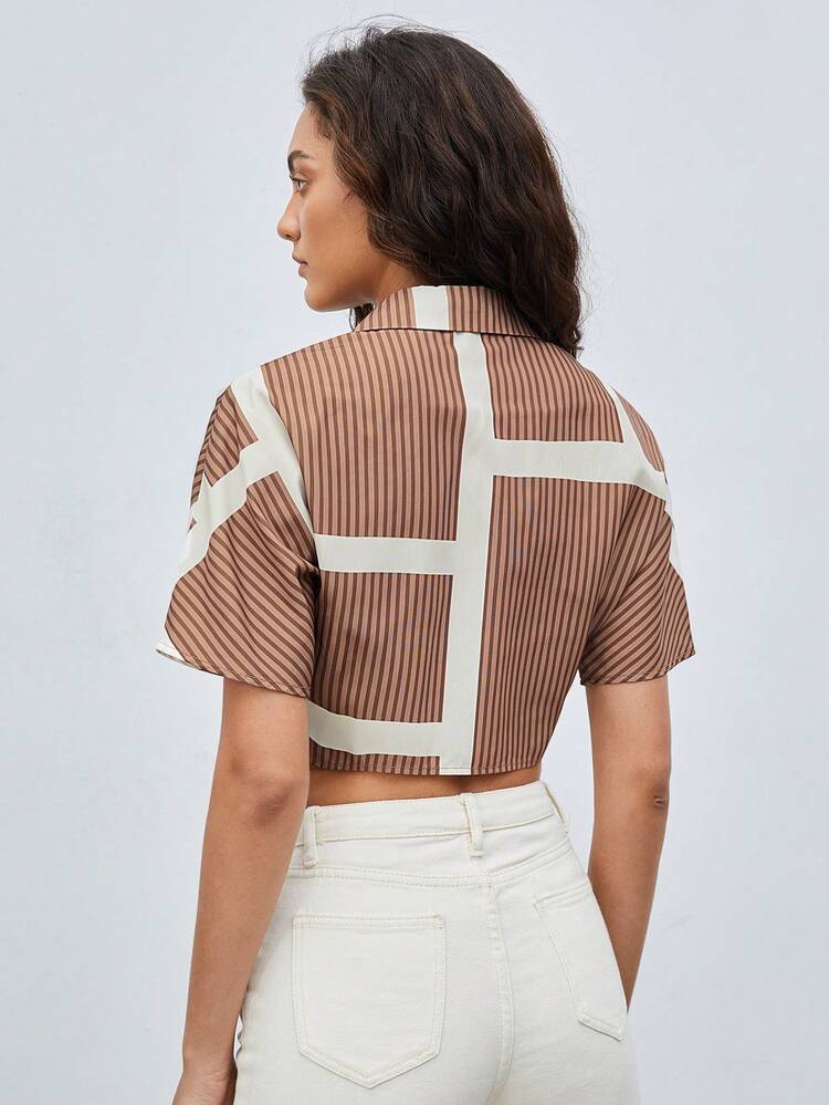 Knot Hem Short Striped Shirt