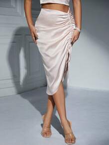 Zolique Women's Solid Color Drawstring Satin Skirt