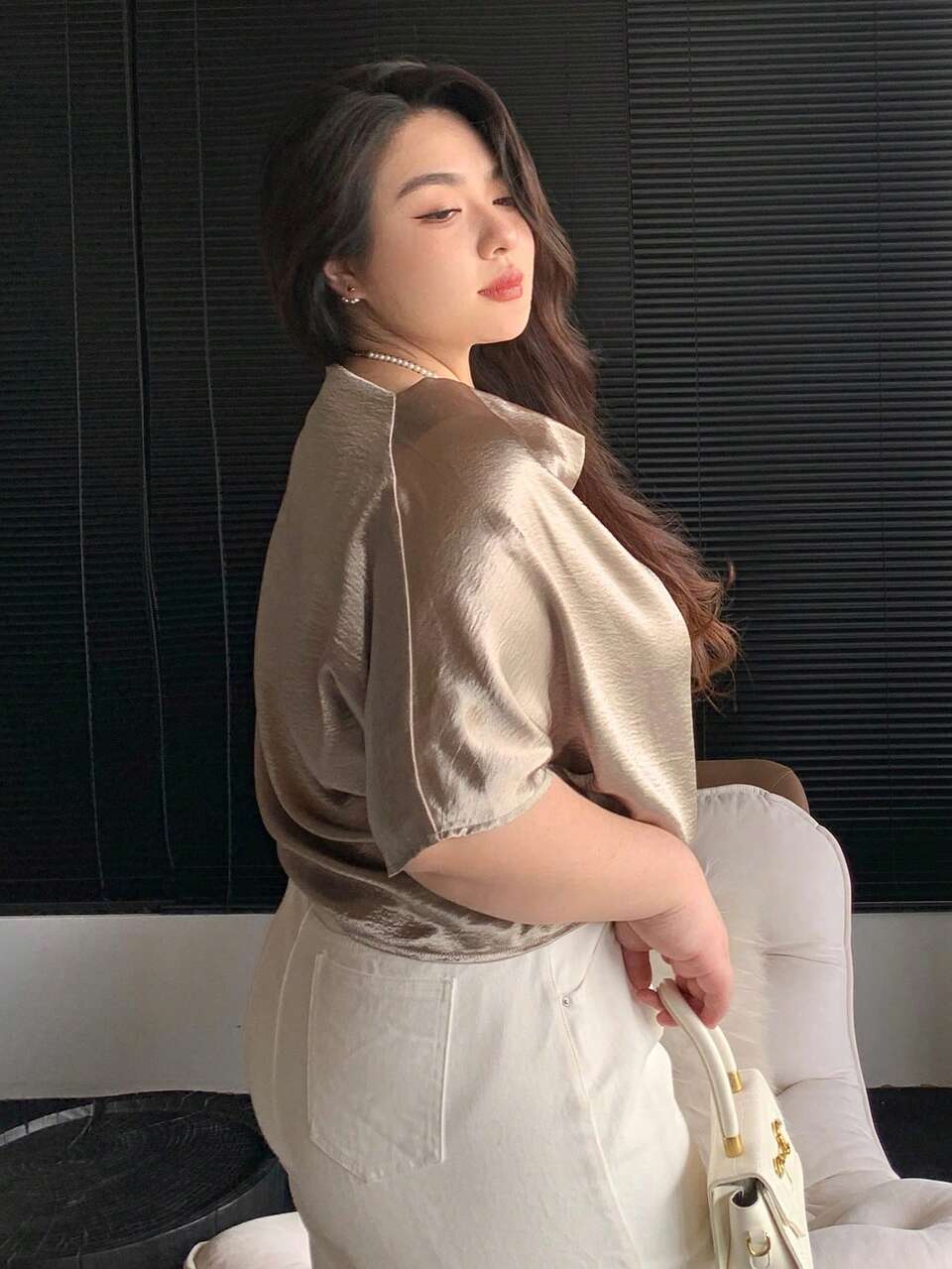 Dazy Plus Drape Collar Batwing Sleeve Blouse