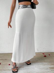 SHEIN Privé Falda De Dama Elegante Para Fiesta De Citas Con Decoración De Diamantes En La Cintura - Blanco - Ver 5