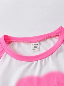 Bộ áo thun tay ngắn in hình trái tim và khẩu hiệu màu Raglan cho bé gái tuổi mới lớn và quần dài - Nhiều màu - Xem 5