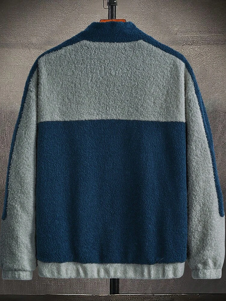 Loose-Fit Men's Patchwork Jacket With Contrast Color Design