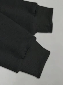 SHEIN EZwear 印有口號的連帽衫 - 黑色 - 查看 4