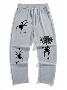 Manfinity Loose Fit Men's Spider Print Joggers With Drawstring Waistband - Grey - View 8