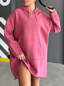 RueChic 大尺寸女性束繩連帽衫 - 粉色 - 查看 1