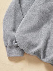 Flirla 大尺碼女款字母印花貼布立領套頭衫 - 灰色 - 查看 5