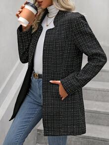 SHEIN Essnce Manteau En Laine À Carreaux Pour Femmes