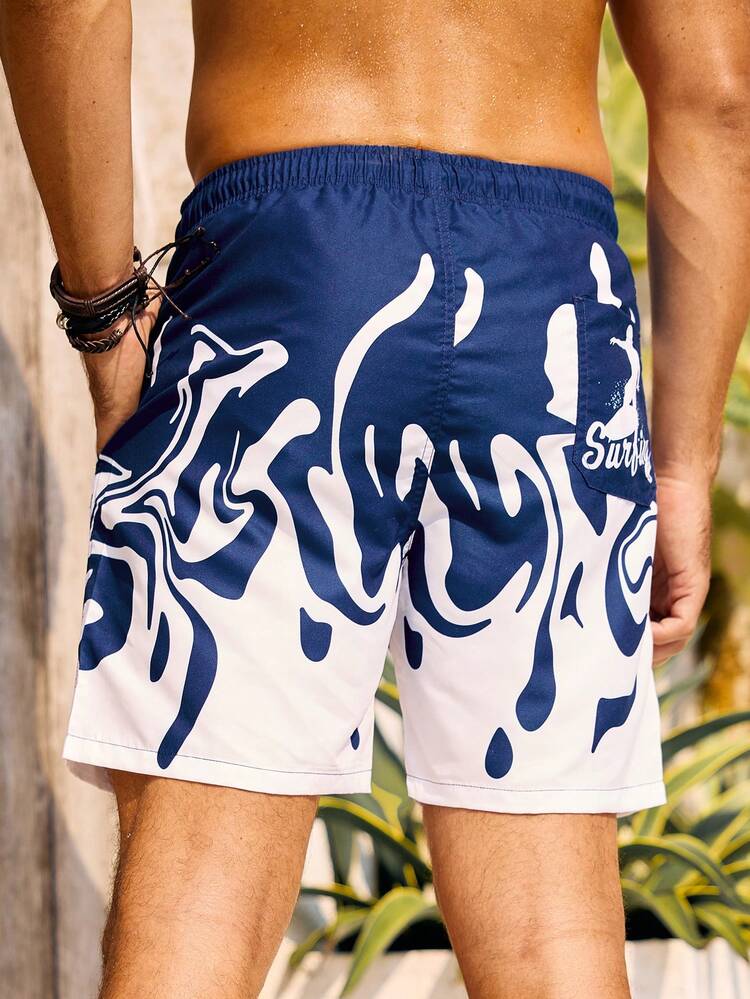 Men'S Casual Alphabet Printed Drawstring Waist Beach Shorts