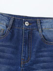 SHEIN Explorewe Tween Girl 褶飾喇叭牛仔褲 - 深色水洗藍 - 查看 8