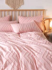 3 件粉色双面簇绒几何图案羽绒被套套装（1 件羽绒被套 + 2 件枕套，不含枕芯），柔软双色设计床上用品套装，适用于卧室和客房，学校宿舍床上用品套装