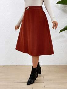 SHEIN Franclia Kích thước lớn Của phụ nữ Váy chữ A - màu nâu - Xem 4