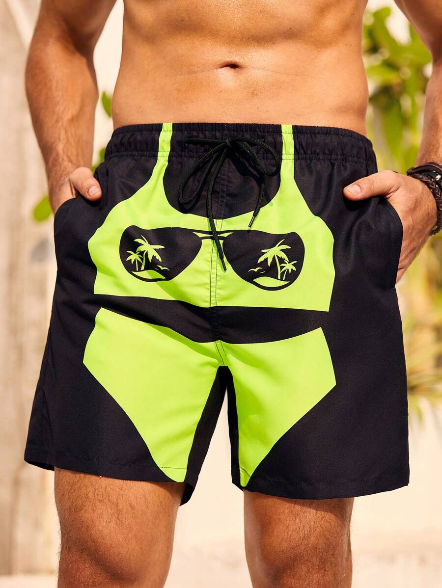Surfspeed Men'S Sunglasses Print Drawstring Waist Beach Shorts - Multicolor - View 1