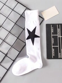 ROMWE Goth 1双个性化五角星印花过膝袜 - 白色 - 查看 2