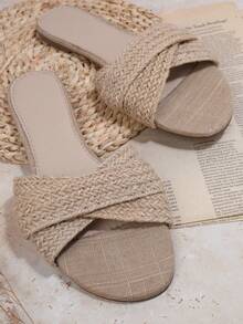 SHUZIA Của phụ nữ Màu thuần Dệt Dép phẳng - Màu be - Xem 5