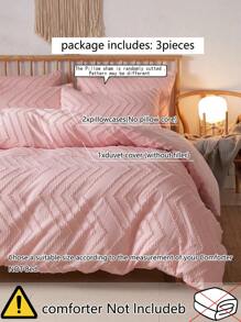3 件粉色双面簇绒几何图案羽绒被套套装（1 件羽绒被套 + 2 件枕套，不含枕芯），柔软双色设计床上用品套装，适用于卧室和客房，学校宿舍床上用品套装