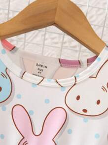 SHEIN Vintaside Kids Young Girl Cartoon Rabbit Head Printed Dress With Ruffle Trim - Multicolor - View 6