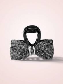 SHEIN MOD 1 件時尚蝴蝶結與水鑽裝飾髮夾 - 黑色 - 查看 1