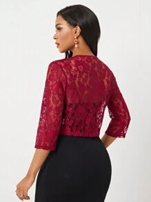 SHEIN Lady 秋冬纯色蕾丝夹克 - 紅色 - 查看 2