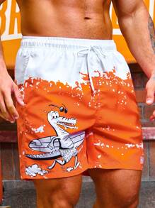 Manfinity Men's Cartoon Print Tie-Dye Beach Shorts - Orange - View 7