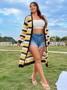 Flirla Women's Plus Size Striped Cardigan, Versatile - Multicolor - View 6