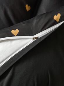 3 件套黑金心形爱心图案印花羽绒被套，无填充物，透气超柔软四季皆宜（1 件羽绒被套 + 2 件枕套，无枕芯），柔软双色设计床上用品套装，非常适合卧室、客房、宿舍，1 件羽绒被套配 2 件枕套（无填充物），可机洗，特大号双人床，宿舍床上用品，背部学校床上用品 - 黑色 - 查看 5