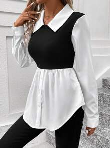 SHEIN Clasi Women's Color Block 2 In 1 Top - Black and White - View 3