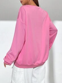 SHEIN Unity 字母圖案下垂肩運動衫 - 粉色 - 查看 2