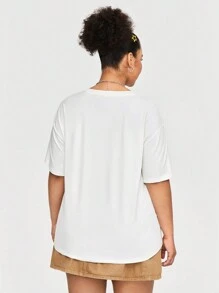 ADVENTURE TIME X SHEIN Camiseta De Talla Grande Con Impresión De Letra De Dibujos Animados - Blanco - Ver 2