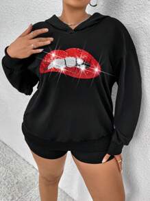 Flirla Sweatshirt ukuran plus - Hitam - View 3