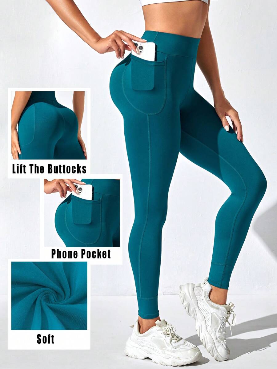 Yoga Basic Women's Yoga Leggings With Pocket For Running Workout - Green - View 1