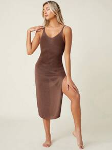 SHEIN Swim Vestido Tipo Camisola Con Abertura Alta Y Espalda Descubierta