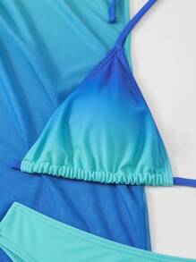SHEIN Swim Summer Beach Women's Gradient Bikini Set Three-Piece Set - Blue - View 7
