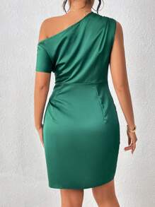 Chiquease Women'S Asymmetrical Shoulder Ruffle Detail Dress - Green - View 2