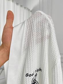 Women's Teddy Bear & Letter Embroidery Belted Robe - White - View 7