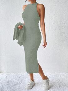 Chiquease 空心設計2合1上衣和裙子套裝 - 綠色 - 查看 6