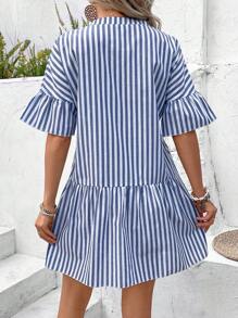 SHEIN VCAY Women's Summer Patchwork Vertical Stripe Dress - Blue - View 2