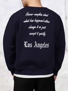 Manfinity 男裝加大碼印字運動衫,長袖 - 藏蓝色 - 查看 2