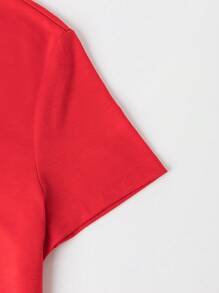 INAWLY Tiếng Anh Slogan Vòng cổ Ngắn tay Áo thun Cho mùa xuân Và Mùa hè - Đỏ - Xem 4
