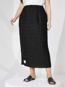 Mulvari Plus Size Alphabet Patched High Waisted Skirt
