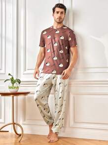 Men'S Cartoon Letter Print Homewear Set