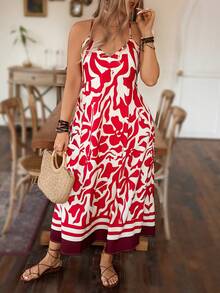 SHEIN Holidaya 大尺碼女款花卉印花吊帶連身裙 - 彩色 - 查看 4