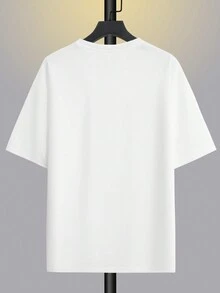 Men's Short Sleeve Drop Shoulder T-Shirt With Fun Slogan Print, Round Neck Top - White - View 2