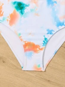 Conjunto de bikini con estampado de teñido anudado aleatorio para niñas preadolescentes, playa de verano - Multicolor - Ver 3