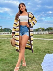 Flirla Women's Plus Size Striped Cardigan, Versatile - Multicolor - View 4