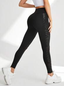 Easithlete Quần legging thể thao cạp cao in họa tiết dành cho nữ tập yoga - màu đen - Xem 1