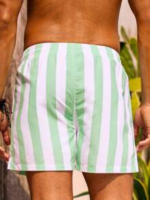 Manfinity Swimmode 男款垂直條紋束口沙灘褲 - 彩色 - 查看 2