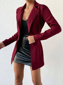 EURMUSE Notched Collar Double Breasted Suit - Burgundy - View 5