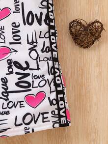 嬰幼兒女孩無袖字母&心形印花連衣裙,休閒可愛,適合春夏活動穿著