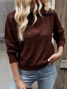 SHEIN LUNE Women'S Hollow Out Knitted Solid Color Sweater  Fall Winter Outfit